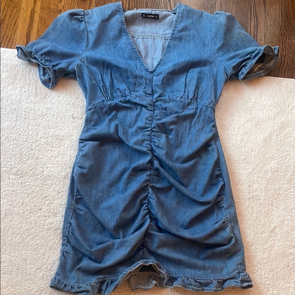 Ruffled Blue Denim Dress